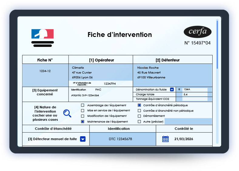 Fiches d’intervention sur tablette
