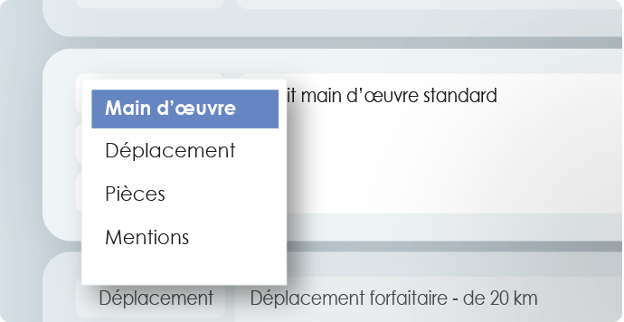 Forfaits déplacement et main d'oeuvre