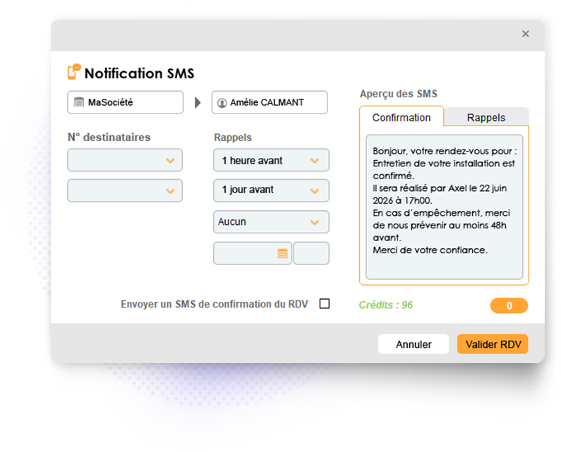 SMS automatisés de rappel des rendez-vous