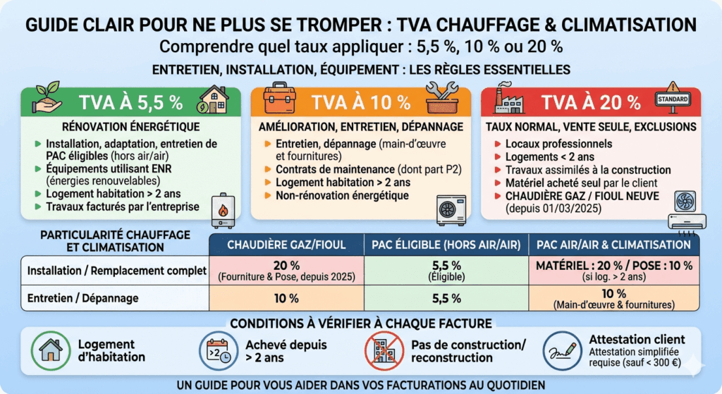 tableau des taux de TVa installation rénovation chauffage