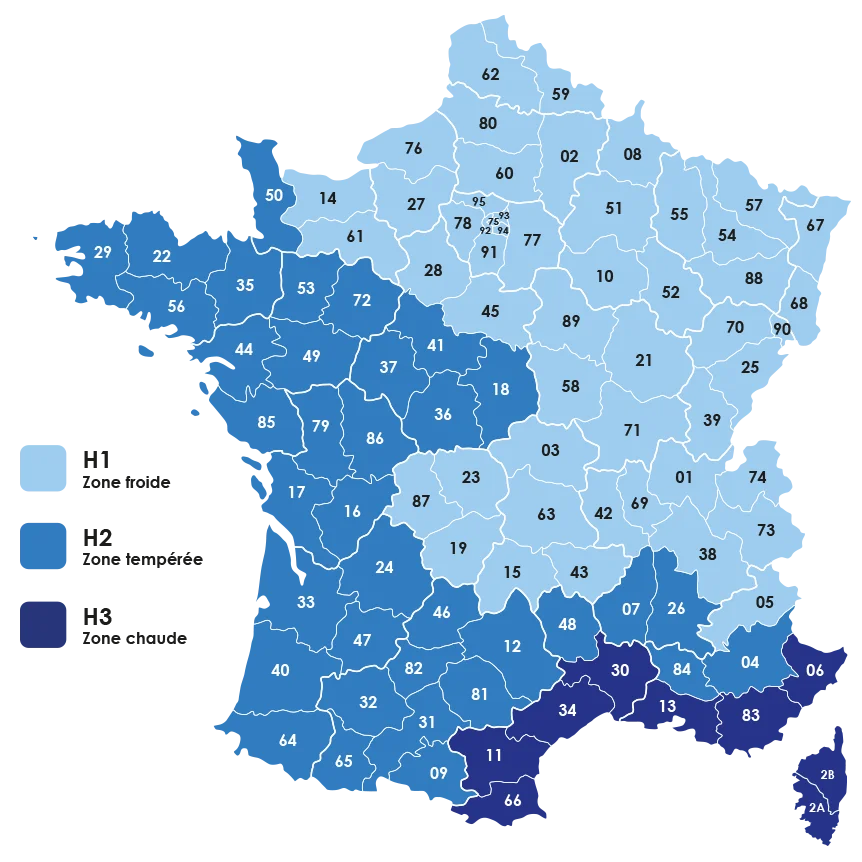 Carte France zone H1 H2 H3